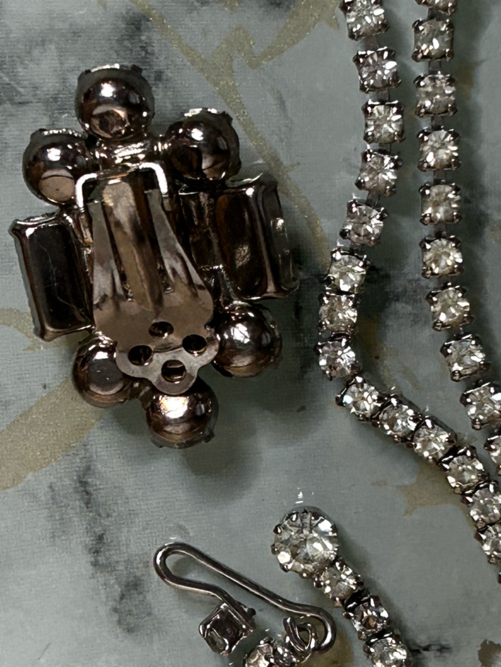 Vintage Rhinestone Jewelry Set Necklace Brooch Earrings Bridal Prom Formal - Picture 7 of 14
